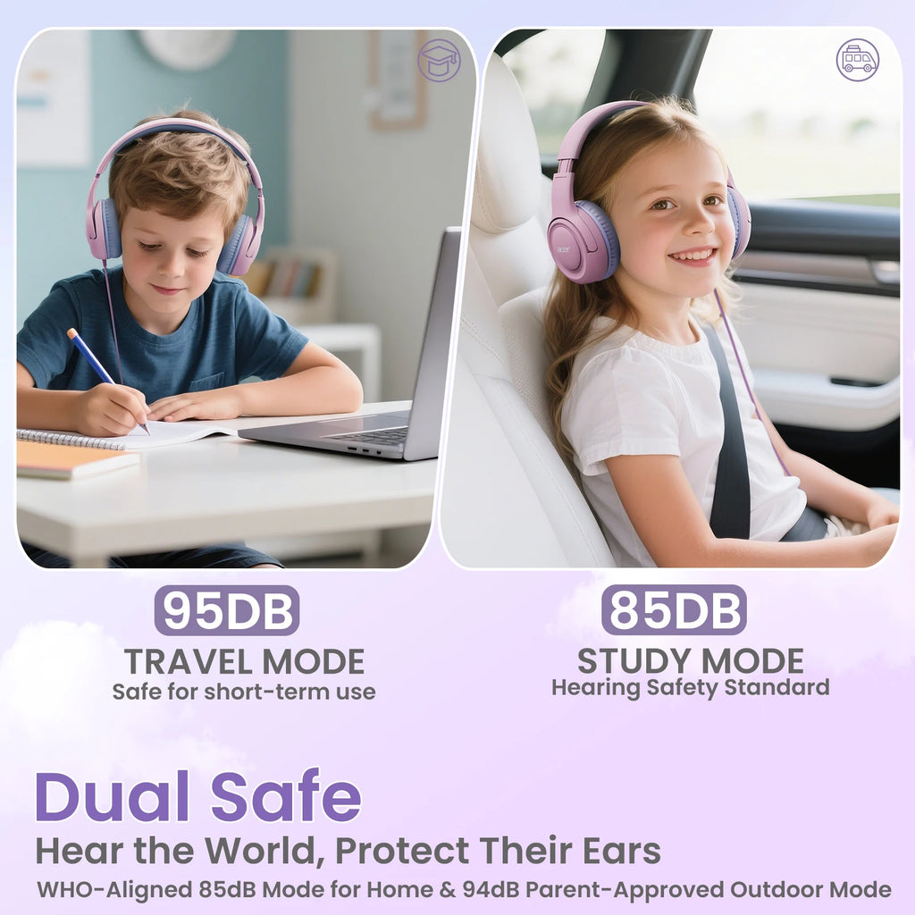 Acer HK03 Kids Wired Headphones for School 85/94dB Volume Limiter 3.5mm Jack Foldable Stereo Sound Headset for Girls Boy Gifts
