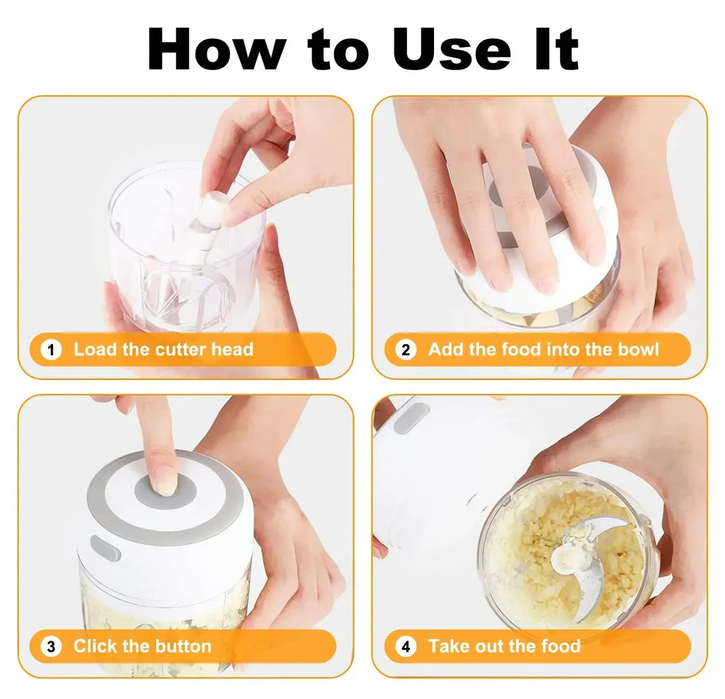 300ML Electric Stainless Steel Garlic Chopper USB Charging Food Vegetable Meat Crusher Mini Chili Garlic Masher Kitchen Gadgets