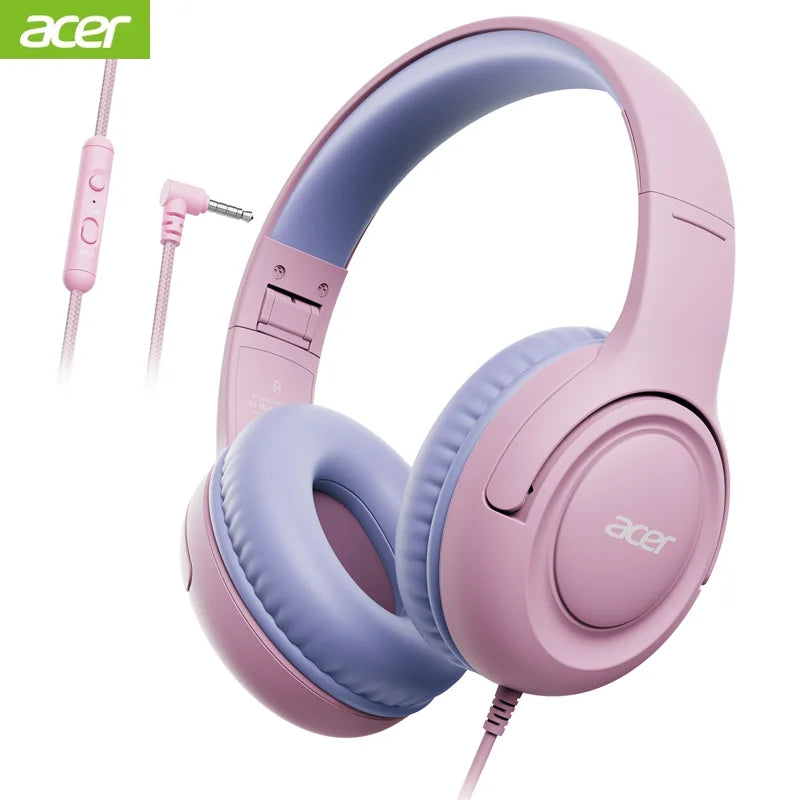 Acer HK03 Kids Wired Headphones for School 85/94dB Volume Limiter 3.5mm Jack Foldable Stereo Sound Headset for Girls Boy Gifts