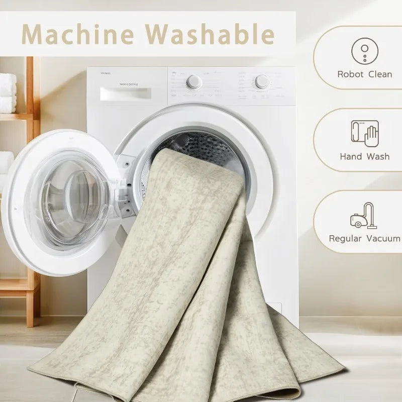 Washable Rugs 8x10 Area Rugs For Living Room, Bedroom,Large Carpets,Ultra Soft Faux Wool Retro Dining Room Rug,Non Slip