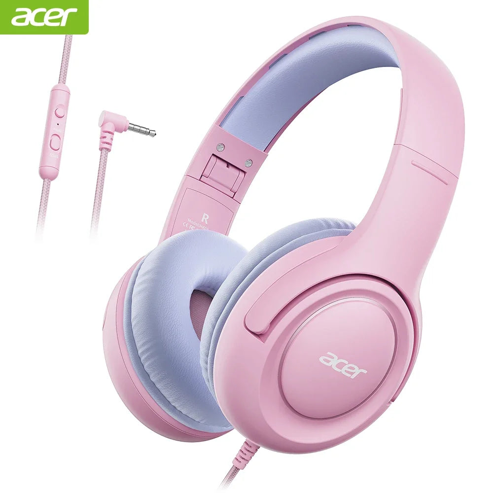Acer HK03 Kids Wired Headphones for School 85/94dB Volume Limiter 3.5mm Jack Foldable Stereo Sound Headset for Girls Boy Gifts