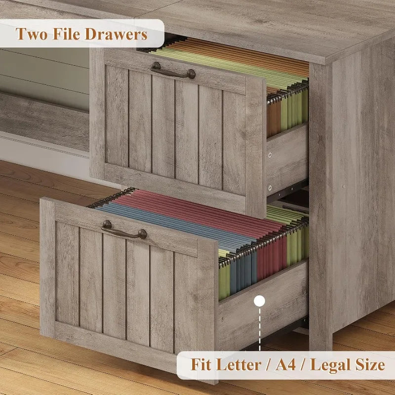 Farmhouse 63" Executive Desk, Wood Computer Desk With Drawers And Storage Cabinet, Home Office Desk With File Drawer