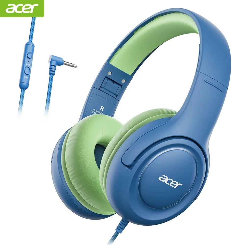 Acer HK03 Kids Wired Headphones for School 85/94dB Volume Limiter 3.5mm Jack Foldable Stereo Sound Headset for Girls Boy Gifts