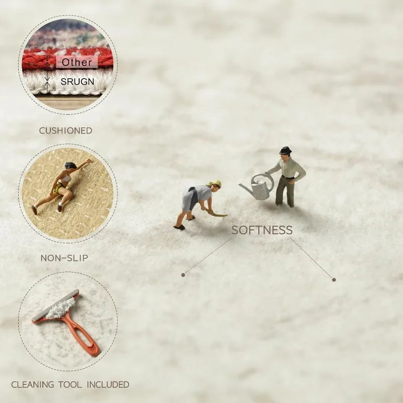 Washable Rugs 8x10 Area Rugs For Living Room, Bedroom,Large Carpets,Ultra Soft Faux Wool Retro Dining Room Rug,Non Slip