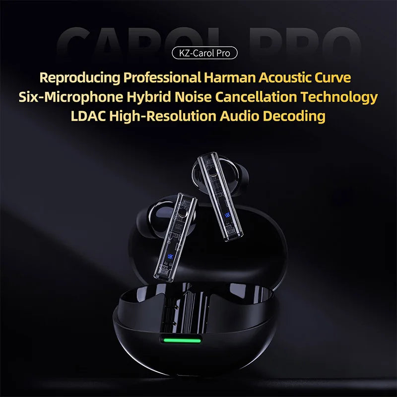 KZ Carol  Pro ANC True Wireless TWS Bluetooth 5.4 Earphone 6 Mics Active Noise Canceling in-Ear waterproof Stereo Earbuds
