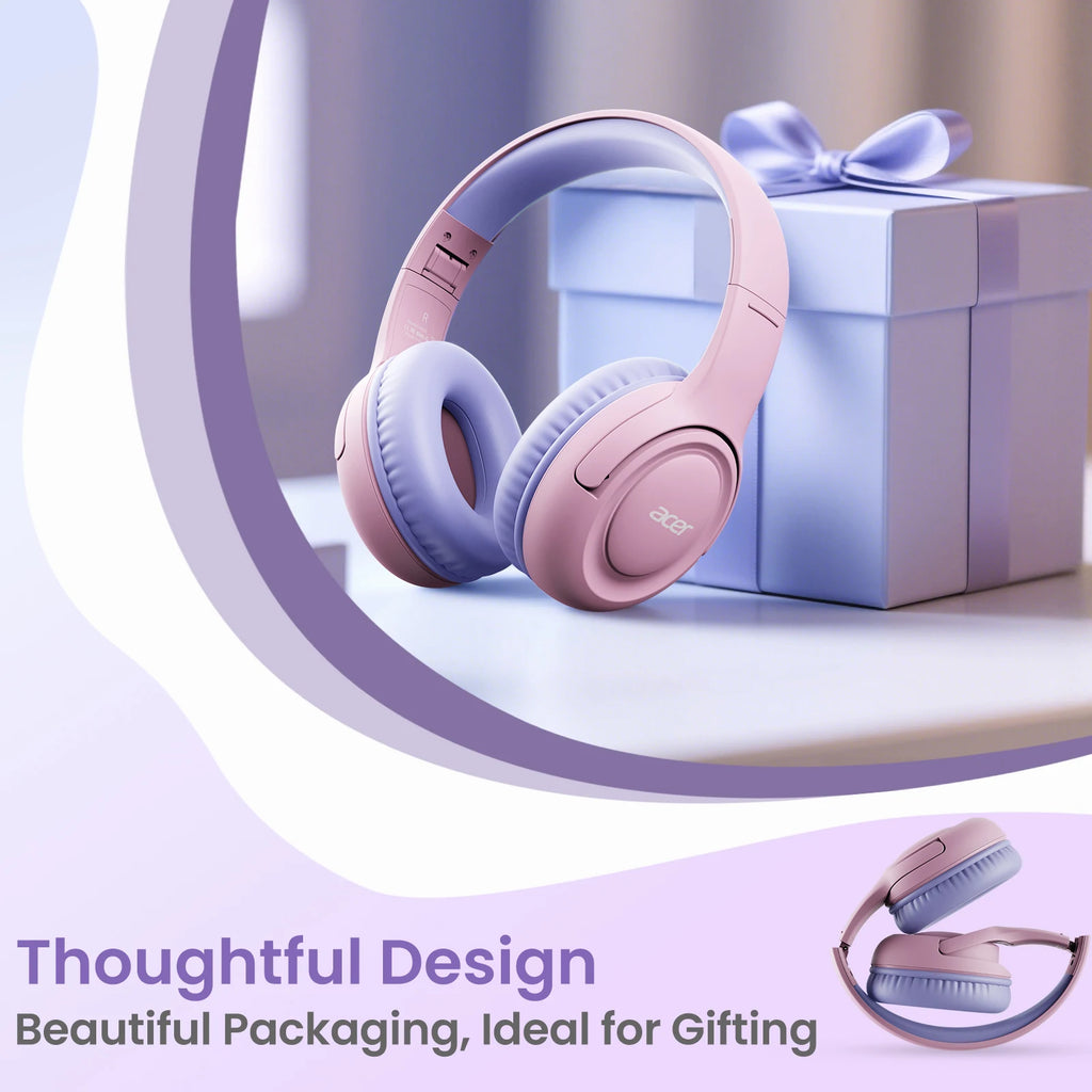 Acer HK03 Kids Wired Headphones for School 85/94dB Volume Limiter 3.5mm Jack Foldable Stereo Sound Headset for Girls Boy Gifts