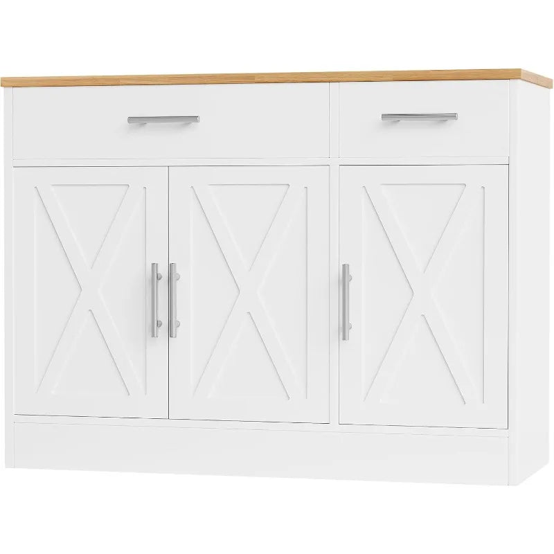 2025 HOT Modern Farmhouse Sideboard Buffet Cabinet With Storage With 3 Doors,42" Barn Doors Buffet Cabinet With Storage