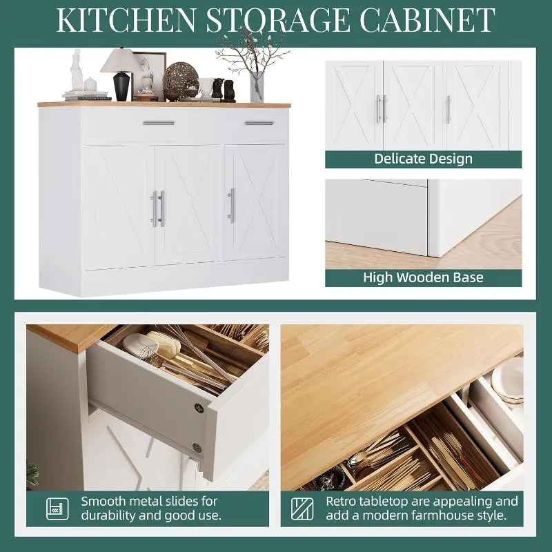 2025 HOT Modern Farmhouse Sideboard Buffet Cabinet With Storage With 3 Doors,42" Barn Doors Buffet Cabinet With Storage