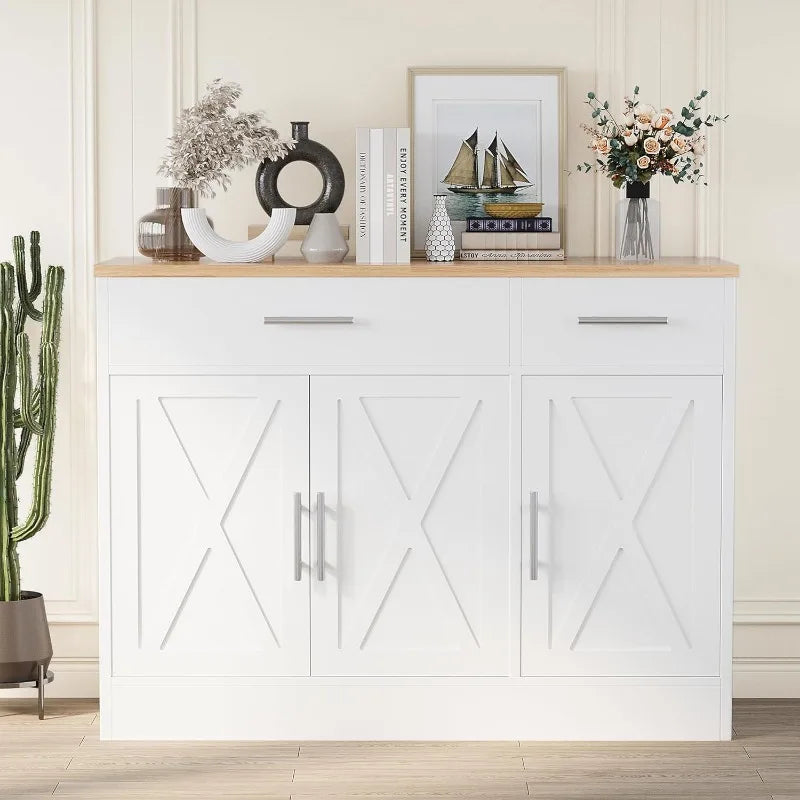 2025 HOT Modern Farmhouse Sideboard Buffet Cabinet With Storage With 3 Doors,42" Barn Doors Buffet Cabinet With Storage