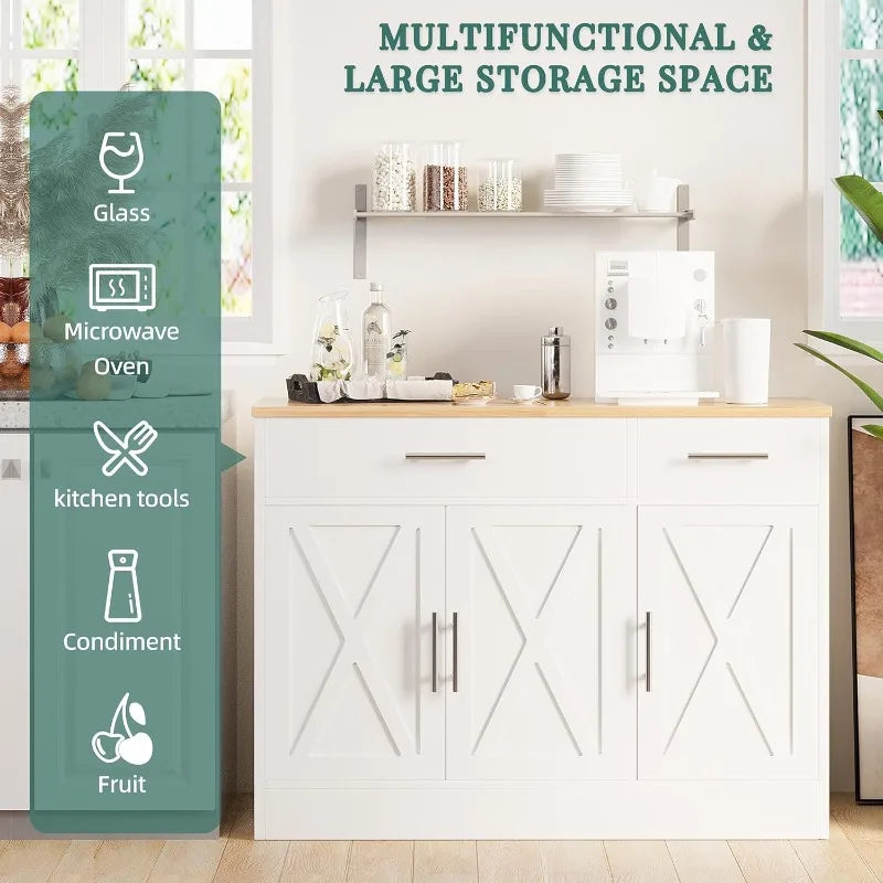 2025 HOT Modern Farmhouse Sideboard Buffet Cabinet With Storage With 3 Doors,42" Barn Doors Buffet Cabinet With Storage