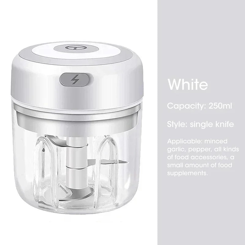 Wireless Electric Garlic Masher Machine Meat Grinder Mincer For Vegetables Chili Portable Food Processor 250ml Capacity