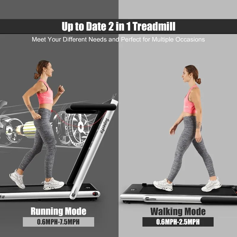2 In 1 Folding Treadmill, 2.25HP Superfit Under Desk Electric, Installation-Free With Remote Control, Walking Jogging for Home