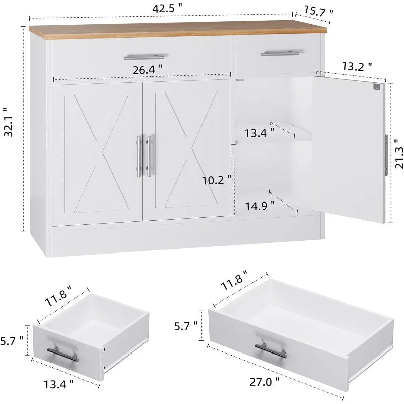 2025 HOT Modern Farmhouse Sideboard Buffet Cabinet With Storage With 3 Doors,42" Barn Doors Buffet Cabinet With Storage